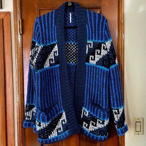 Free People Women's Size S/P Blue & Black Knit Cardigan Sweater